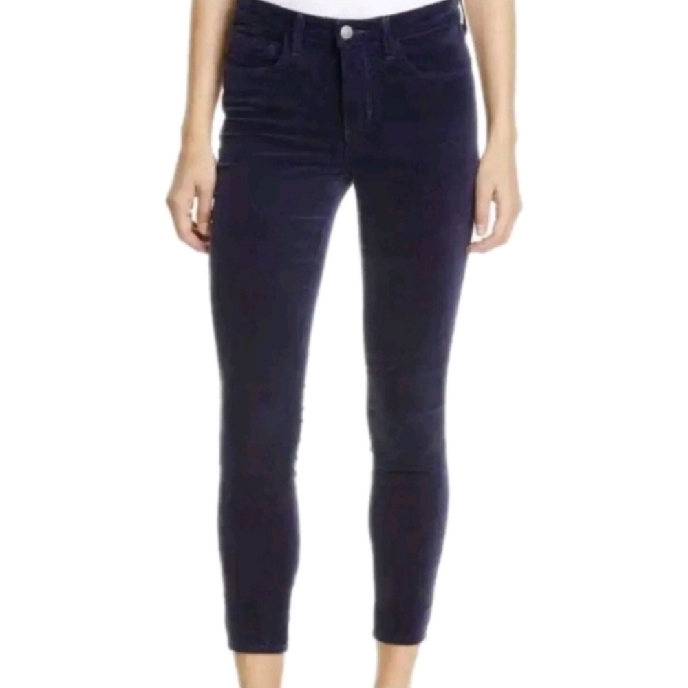 L'AGENCE Margot Velvet Cropped Skinny Jean In Navy Size 25- NWOT